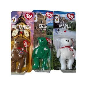 3 New 1999 McDonald‎ TY Beanie Babies Bears BRITANNIA, MAPLE & ERIN